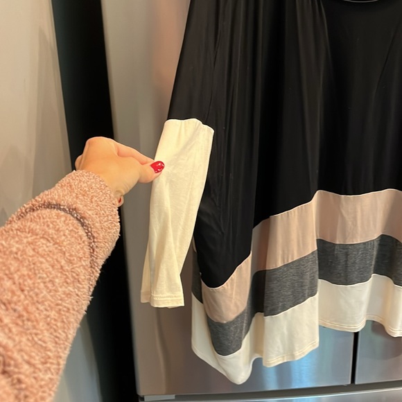 Tua oversized baggy tunic black gray tan striped Scoop Neck slouch boxy Flowy S - Picture 10 of 10